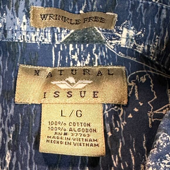 Natural Issue Shirt Mens Large Blue Nautical Print Wrinkle Free Button Front - Picture 6 of 8